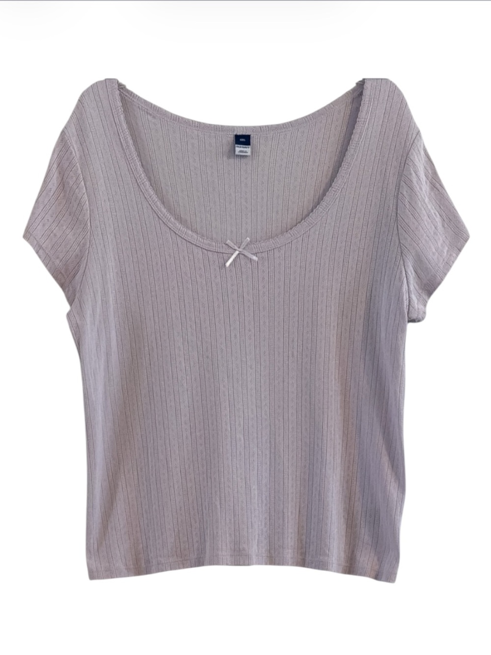 Old Navy 100% Cotton Pointelle Open Knit Scoop Neck Bow Tee Top Purple XXL